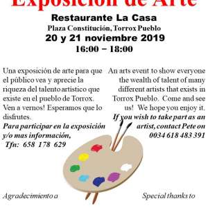 Art exhibition CASA Restaurante, Torrox Square, Wed and Thurs 20/21 November 2019